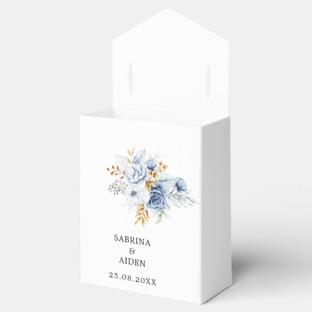 Dusty Blue White Gold Floral Wedding  Favor Box (Opened)