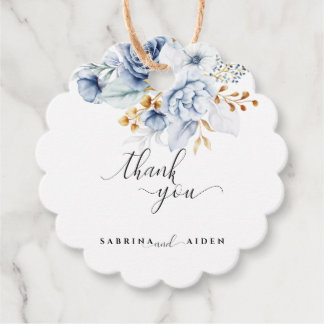 Dusty Blue White Gold Floral Wedding Favour Tags
