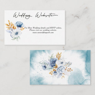 Dusty Blue White Gold Floral Wedding Website  Enclosure Card