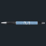 Dusty Blue White Grey Monogram Script Name Stylish Pen<br><div class="desc">Dusty Blue White Grey Monogram Script Name Stylish Black Ink Pen</div>