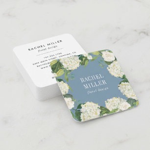 Dusty Blue & White Hydrangea Wreath Square Business Card