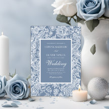 Dusty Blue White Line Art Floral Botanical