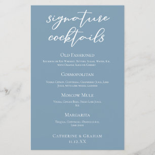 Dusty Blue White Mariage Signature Cocktails Menu