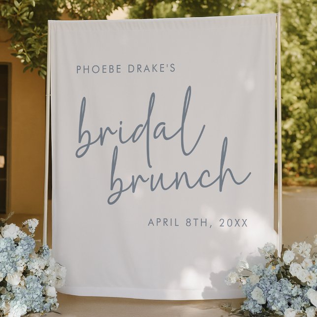 Dusty Blue & White Minimal Bridal Brunch Backdrop Tapestry (Creator Uploaded)