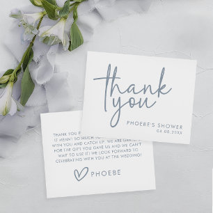 Dusty Blue & White Minimalist Bridal Shower Flat Thank You Card