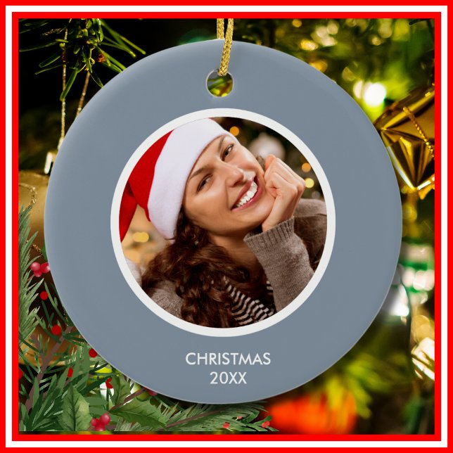 Dusty Blue & White Modern Initials Monogram PHOTO Ceramic Ornament (Dusty Blue & White Modern Initials Monogram PHOTO Ceramic Ornament)