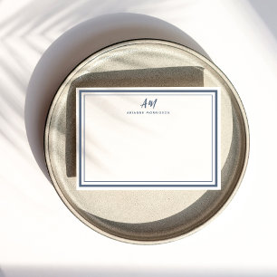 Dusty Blue White Monogram Thin & Thick Border Card