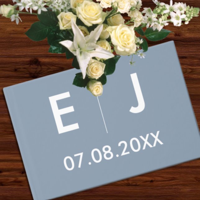 Dusty Blue & White Monogram Wedding Guest Book (Creator Uploaded)
