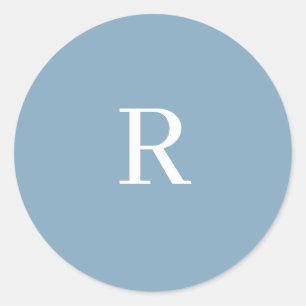 Dusty Blue White Monograms Bridal Shower Wedding Classic Round Sticker