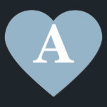 Dusty Blue White Monograms Simple Bridal Shower Heart Sticker<br><div class="desc">Designed with text template for monogrammed initial in custom dusty blue colour background which you can customize!</div>