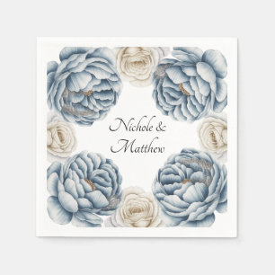 Dusty Blue & White Peony Wedding Napkin