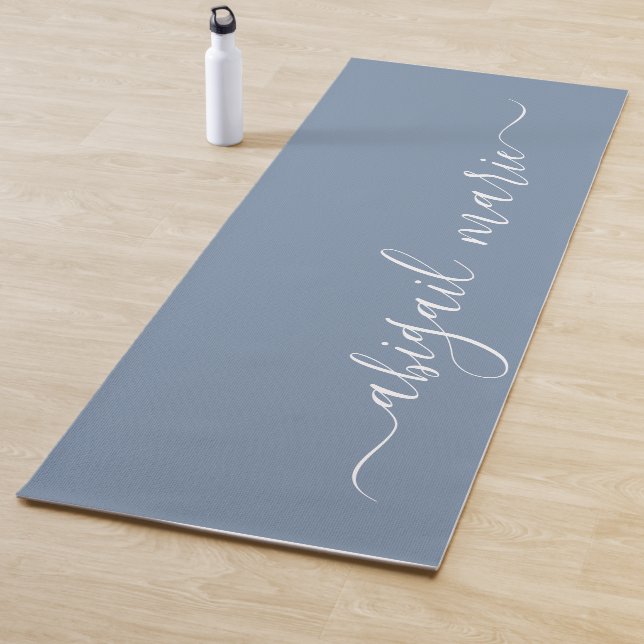 Dusty Blue & White Personalized Script Reversible Yoga Mat (In Situ)