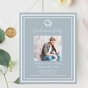 Dusty blue white photo Graduation Party invitation