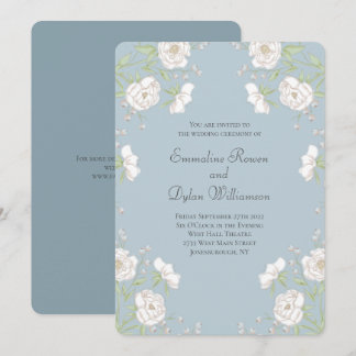 Dusty Blue White Rose Wedding Invitation