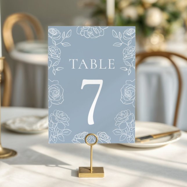 Dusty Blue White Rose Wedding Reception Decor Table Number (Creator Uploaded)