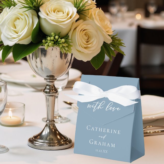 Dusty Blue White Script Custom Wedding Favor Box (Creator Uploaded)