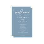 Dusty Blue White Script Programme de mariage côtie