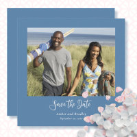 Dusty Blue White Script QR Code Save the Date