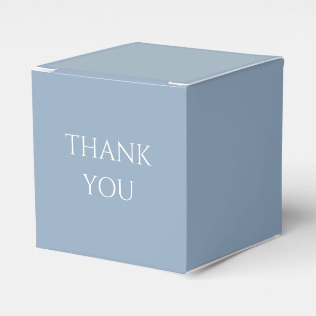 Dusty Blue & White Script Wedding Thank You Favor Box (Front Side)