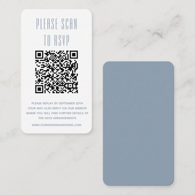 Dusty Blue & White Simple RSVP with QR code  Enclosure Card (Front/Back)