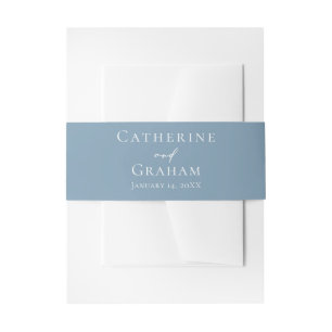 Dusty Blue White Typography Coastal Wedding Invitation Belly Band