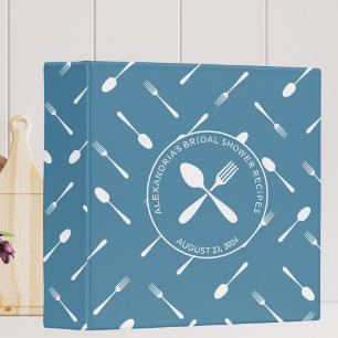 Dusty Blue & White Utensils Bridal Shower Recipe Binder