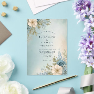 Dusty Blue White Watercolor Floral Wedding Acrylic Invitations