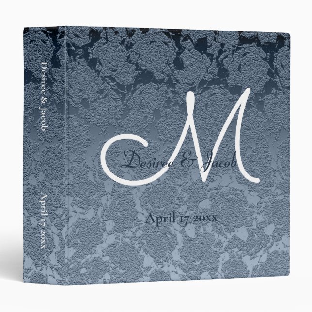 Dusty Blue White Wedding Album Monogram Floral Binder (Front/Spine)