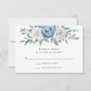 Dusty Blue & White Wedding RSVP Card