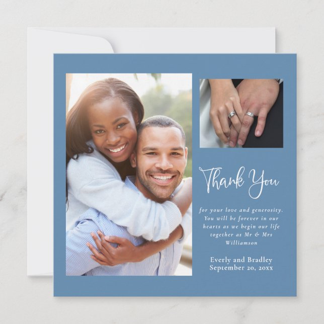 Dusty Blue White Wildflower Wedding Thank You  Invitation (Front)