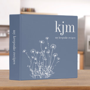 Dusty Blue & White Wildflowers Monogram Recipe  Binder