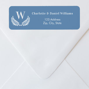 Dusty blue white wreath monogram return address