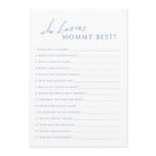Dusty Blue Who Knows Mommy Baby Shower Game Card
