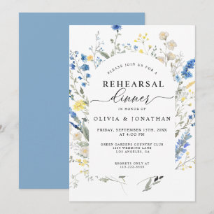 Dusty Blue Wild Flowers Floral Rehearsal Dinner Invitation