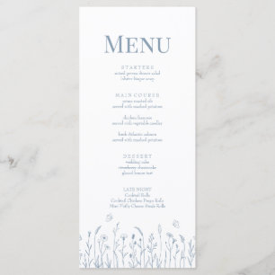 Dusty Blue Wildflower and Butterflies Menu Card
