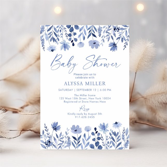 Dusty Blue Wildflower Baby Shower Invitation (Creator Uploaded)
