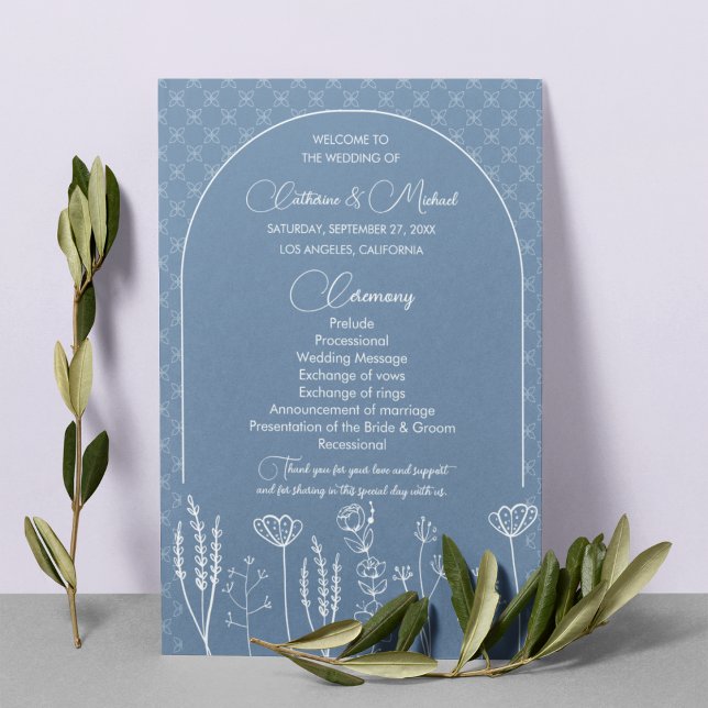 Dusty Blue Wildflower Bohemian Arch Wedding Program (Creator Uploaded)