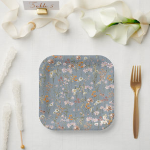 Dusty Blue Wildflower Boho Baby Shower In Bloom Paper Plate