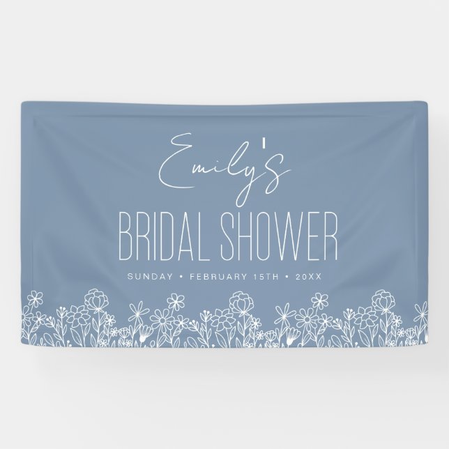 Dusty Blue Wildflower Boho Bridal Shower Banner (Horizontal)