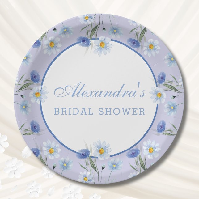 Dusty Blue Wildflower Boho Bridal Shower Paper Plate (Creator Uploaded)