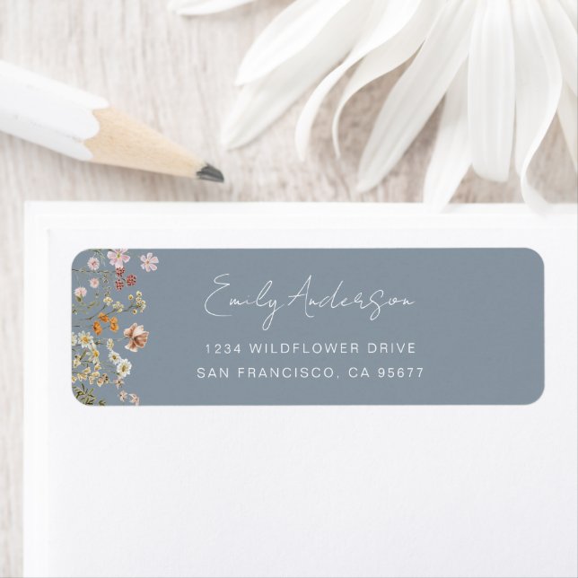 Dusty Blue Wildflower Boho Garden Return Address (Insitu)