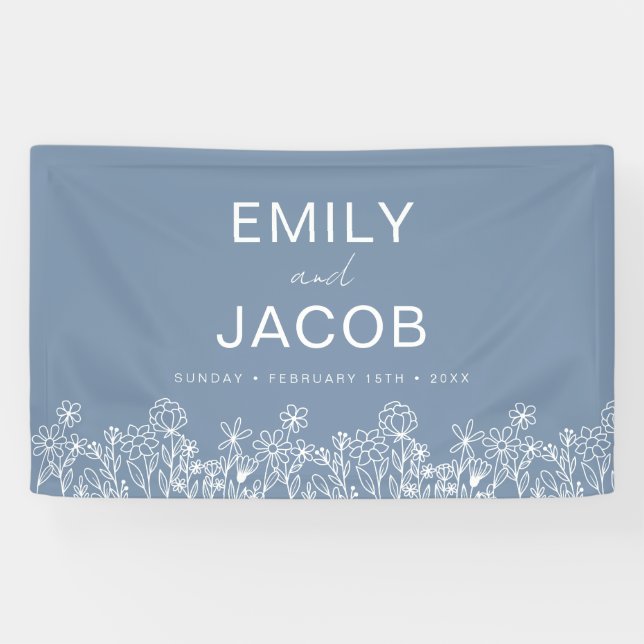 Dusty Blue Wildflower Boho Wedding In Bloom Banner (Horizontal)