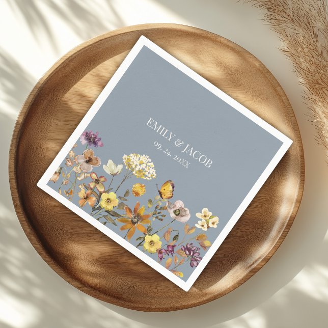 Dusty Blue Wildflower  Boho Wedding Napkins (Creator Uploaded)