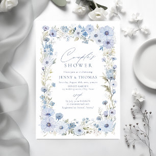 Dusty Blue Wildflower Border Couples Shower Invitation