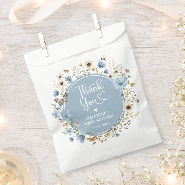 Dusty Blue Wildflower Boy Baby Shower Favour Bag (Clipped)