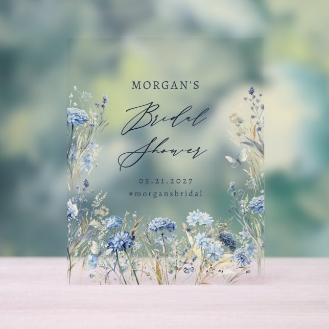 Dusty Blue Wildflower Bridal Shower Acrylic Sign (Neutral)