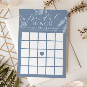 Dusty Blue Wildflower Bridal Shower Gift Bingo Invitation