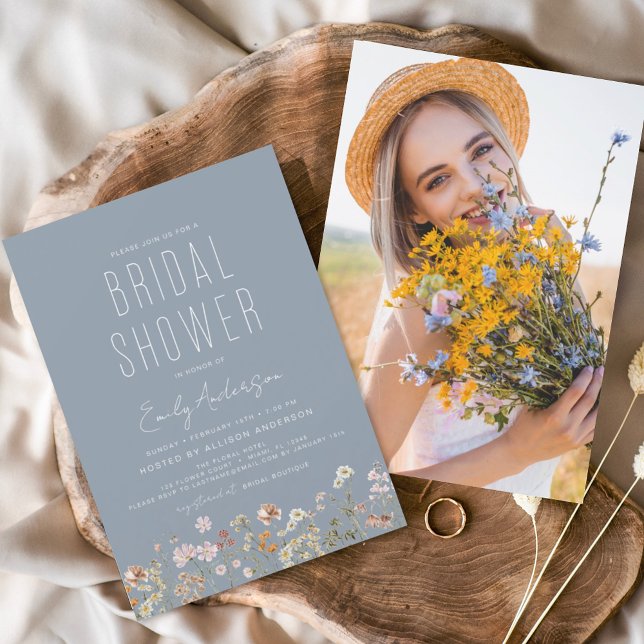 Dusty Blue Wildflower Bridal Shower Photo Flyer (Creator Uploaded)