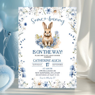 Dusty Blue Wildflower Bunny baby shower Invitation