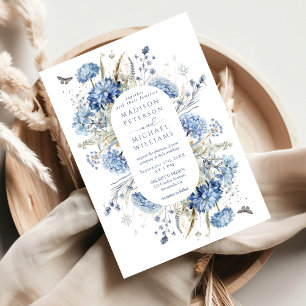 Dusty Blue Wildflower & Butterfly Wedding Invitation